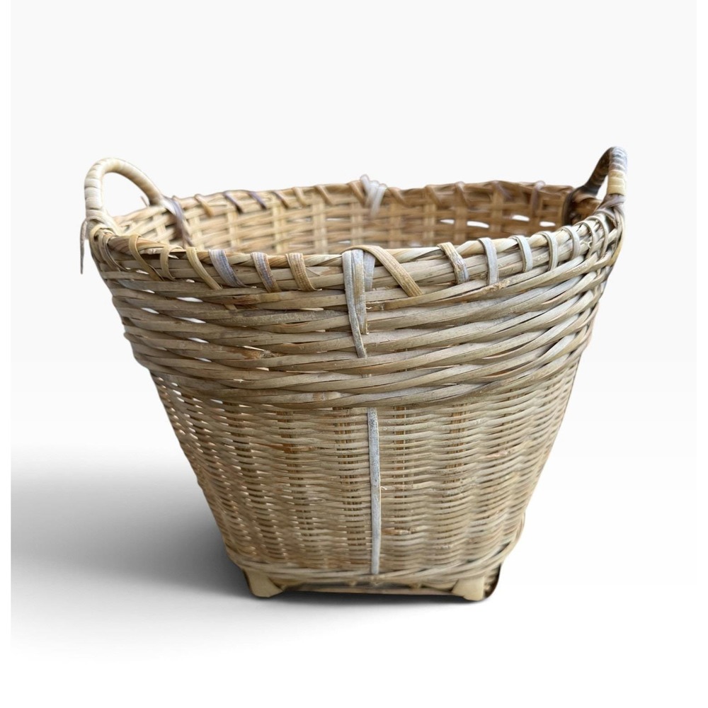 Vintage Bamboo Wicker Basket Woven Decor Planter Storage 7"x8"